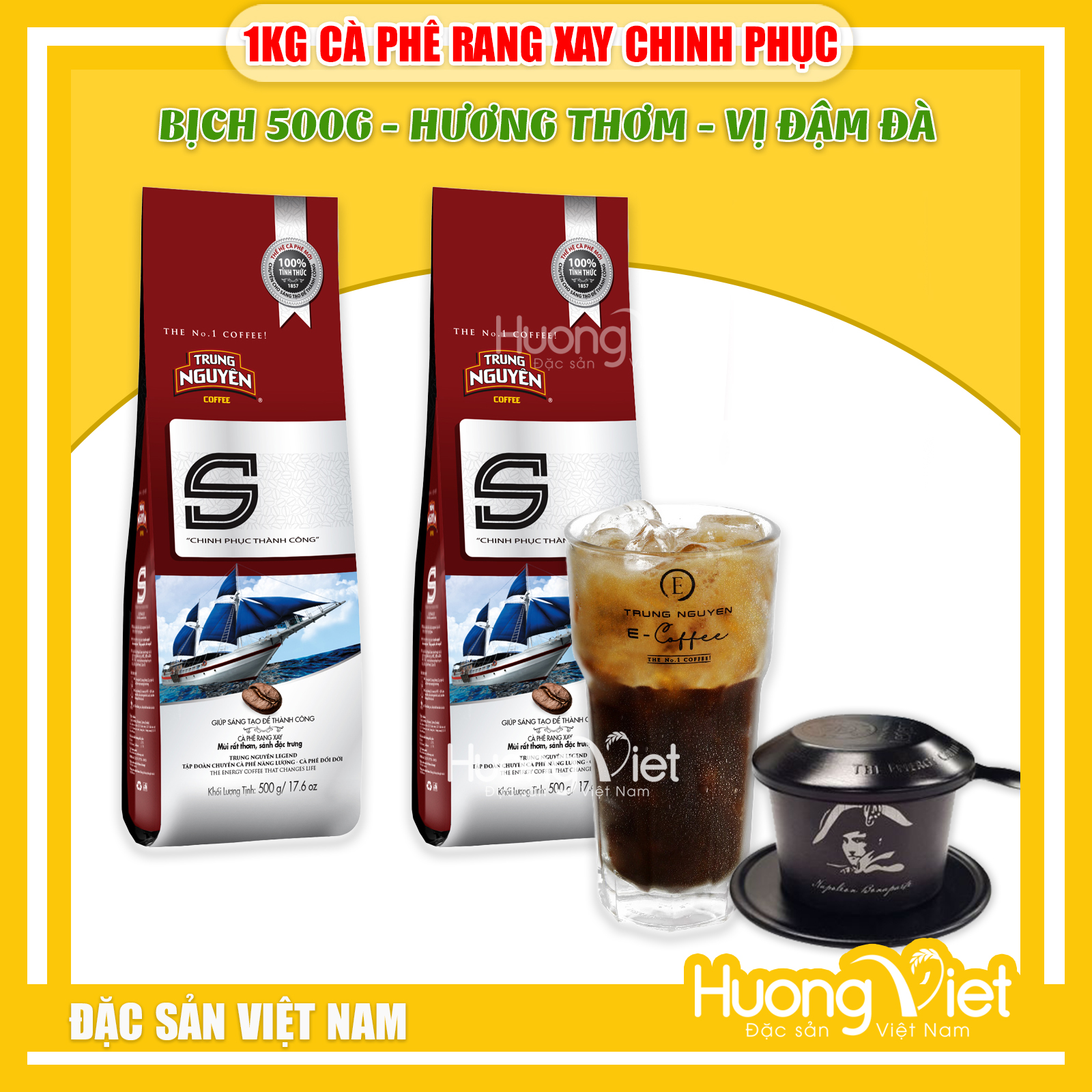 1KG [ 2 TÚI 500G ] Cafe rang xay Trung Nguyên Legend - Cafe rang xay S Chinh phục - Bịch 500gr Cà ph