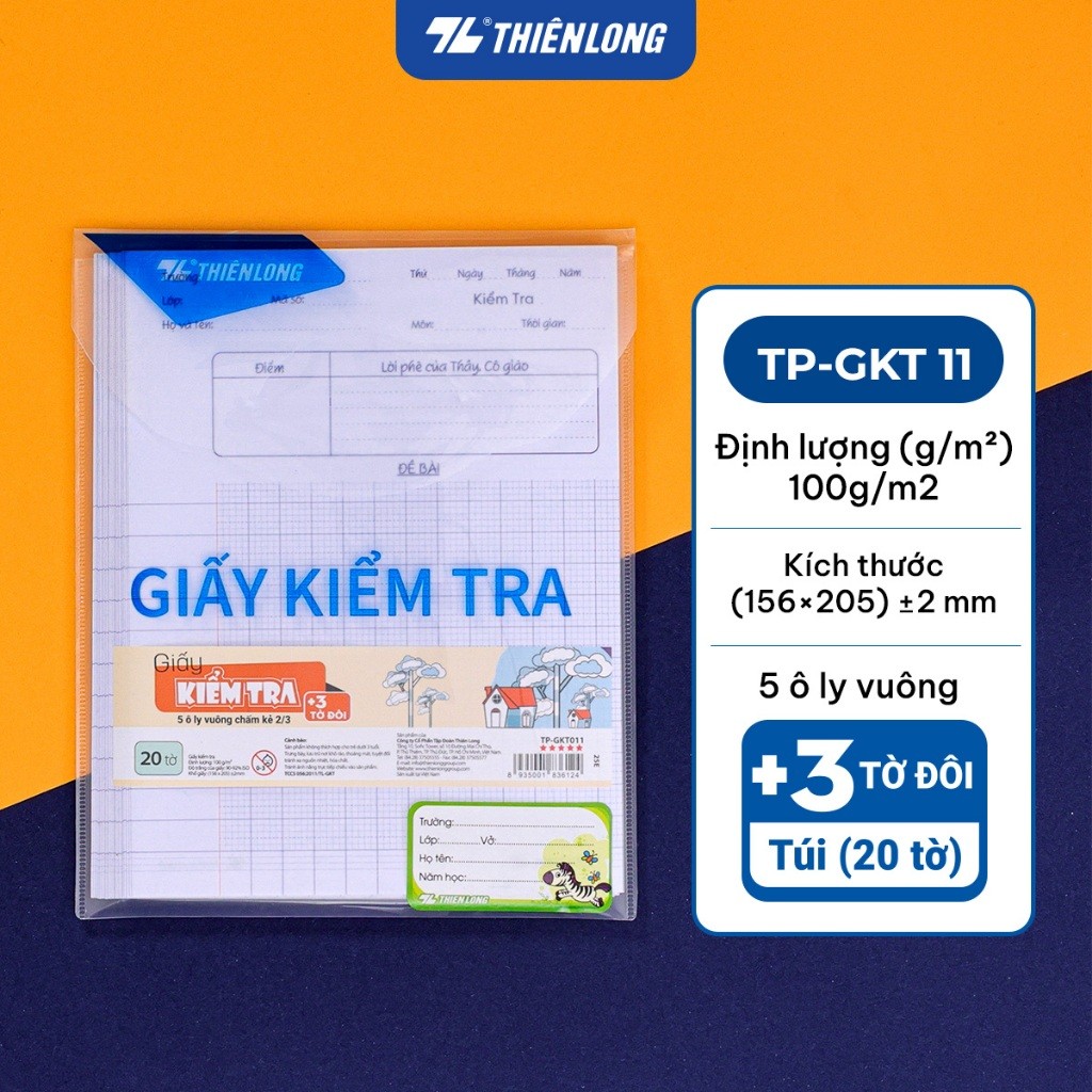 Bộ giấy kiểm tra Thiên Long Điểm 10 đa dạng kiểu dáng 4 ô ly vuông 5 ô ly vuông kẻ ngang (20 tờ đổi và 6 tờ đơn)