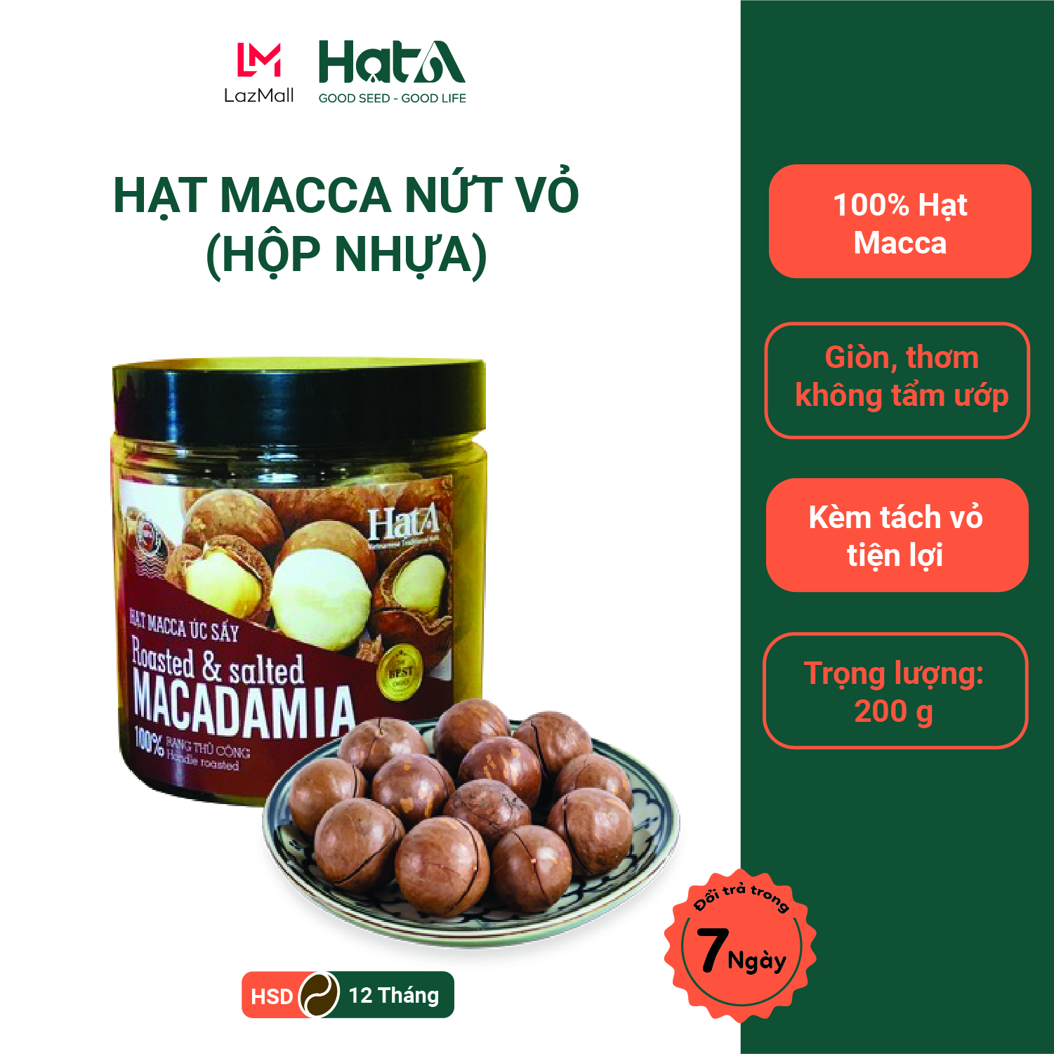 Hạt Macca Nứt Vỏ Hạt A Cafe 100% Rang Mộc Thủ Công - Không Chất Béo Cholesterol - Có Kèm Lẫy Tách Vỏ