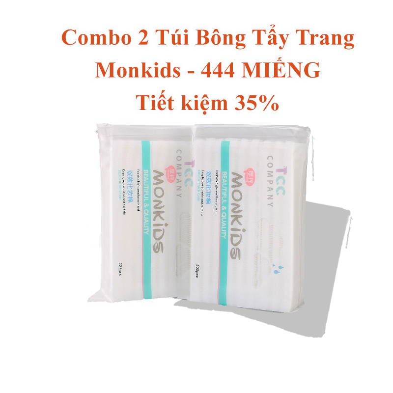 [HCM]Bông Tẩy Trang 3 Lớp Monkids (Túi 222 Miếng) – Combo 2 Túi 444 Miếng