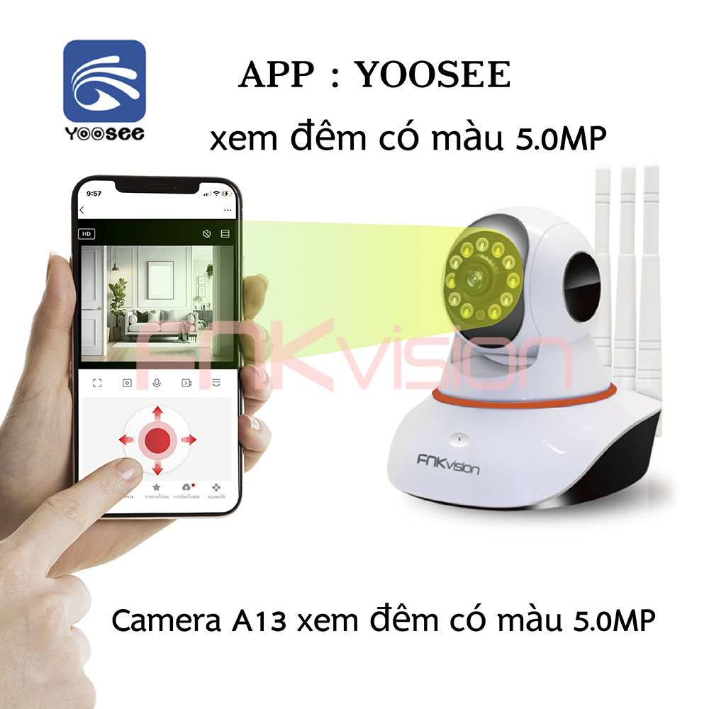 Camera wifi Fnkvision 5.0MP có màu Yoo see 5G đàm thoại 2 chiều toàn cảnh 360 độ - phiên bản tiếng v