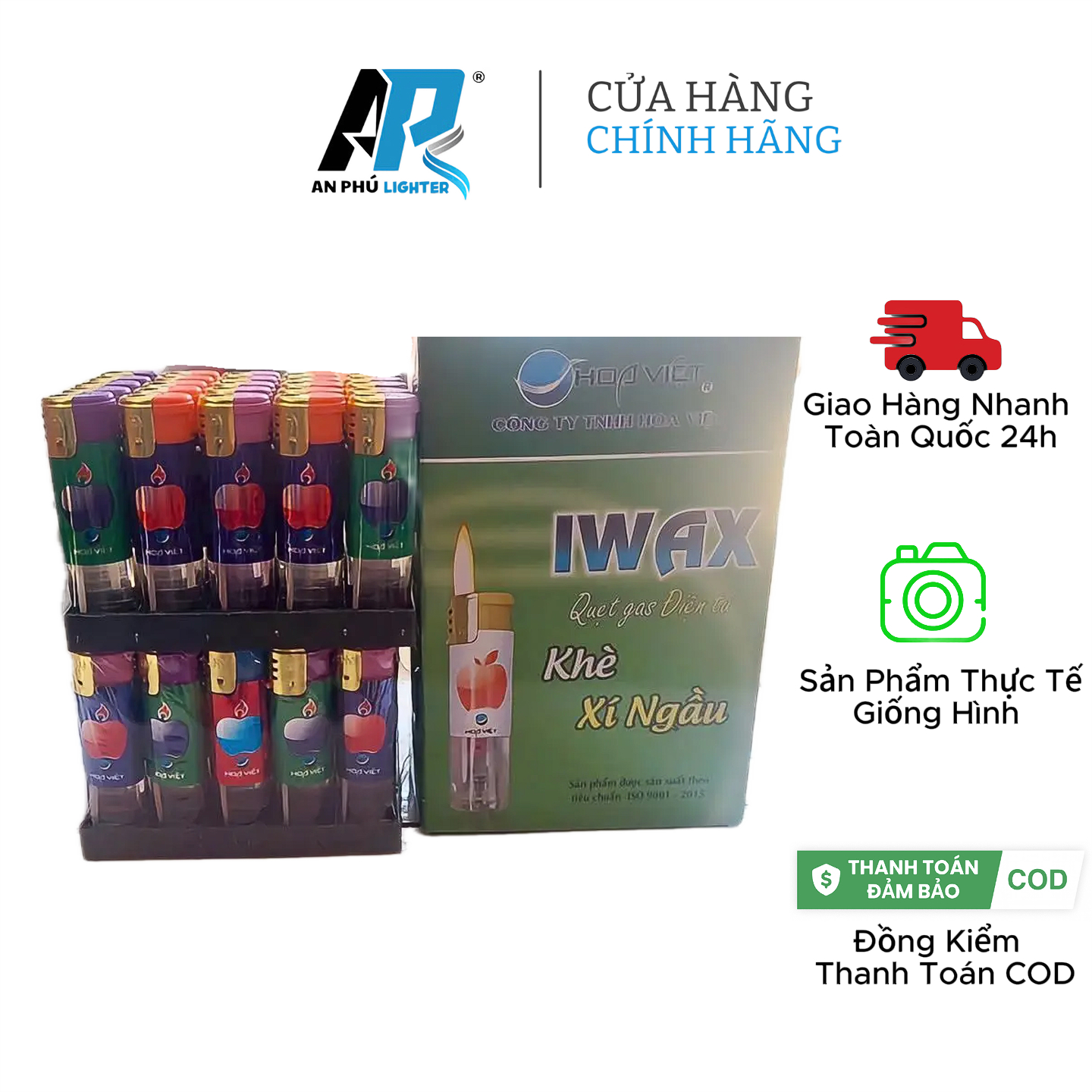 [ Combo 10 Cái ] Hộp Quẹt Khò Xí Ngầu Iwax Hoa Việt - Khò Chống Gió - Hàng Chính Hãng