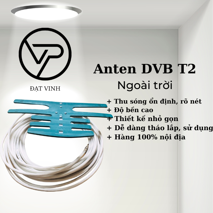 Anten tivi kỹ thuật số DVB T2 ngoài trời - 15m dây cáp - Jack nối - Có nhựa bảo vệ Anten - Bảng dời