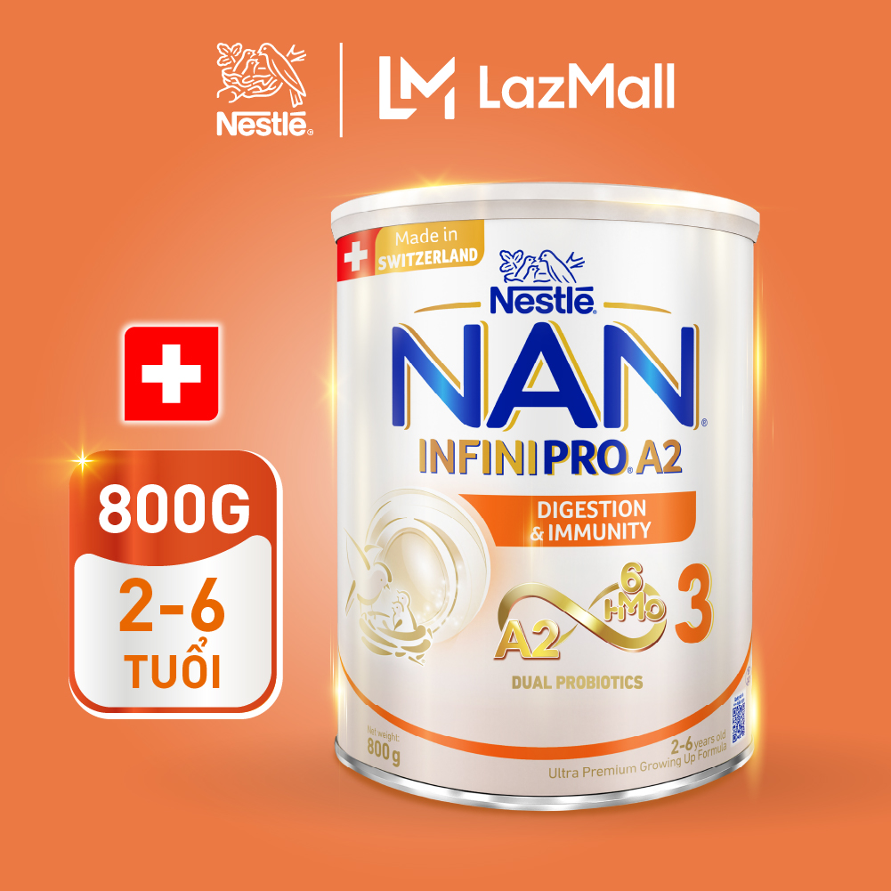 Sữa bột Nestlé NAN INFINIPRO A2 bước 3 800g cho bé 2 - 6 tuổi nhập khẩu Thụy Sĩ với công thức đầu tiên chứa đạm A2 6HMO & Lợi khuẩn kép