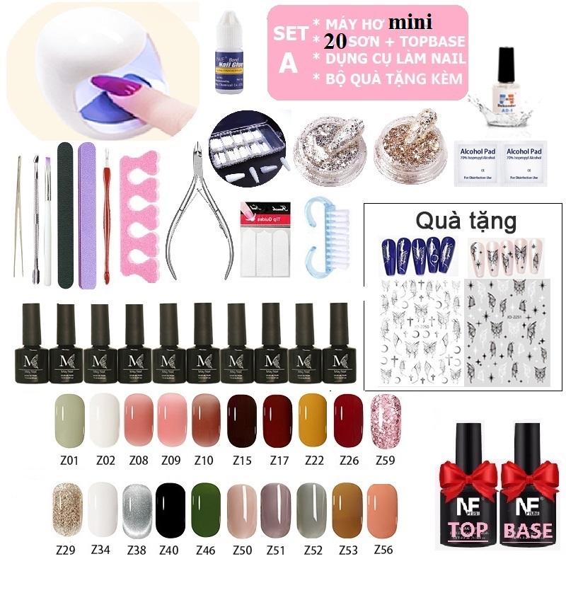 set đồ làm nail mini set bộ làm móng(sơn gel 24 chai +Máy Hơ Gel SUN 5+Dụng cụ làm móng+TOP&BASE&top