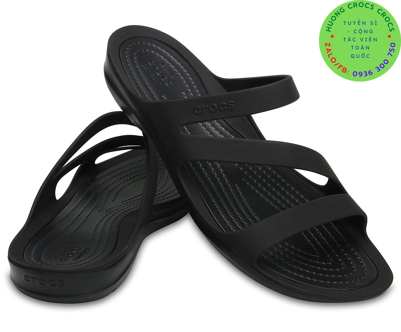 DÉP LÊ NHỰA ĐI MƯA CROCS SWIFTWATER WAVE CHO NỮ MÀU FULL ĐEN