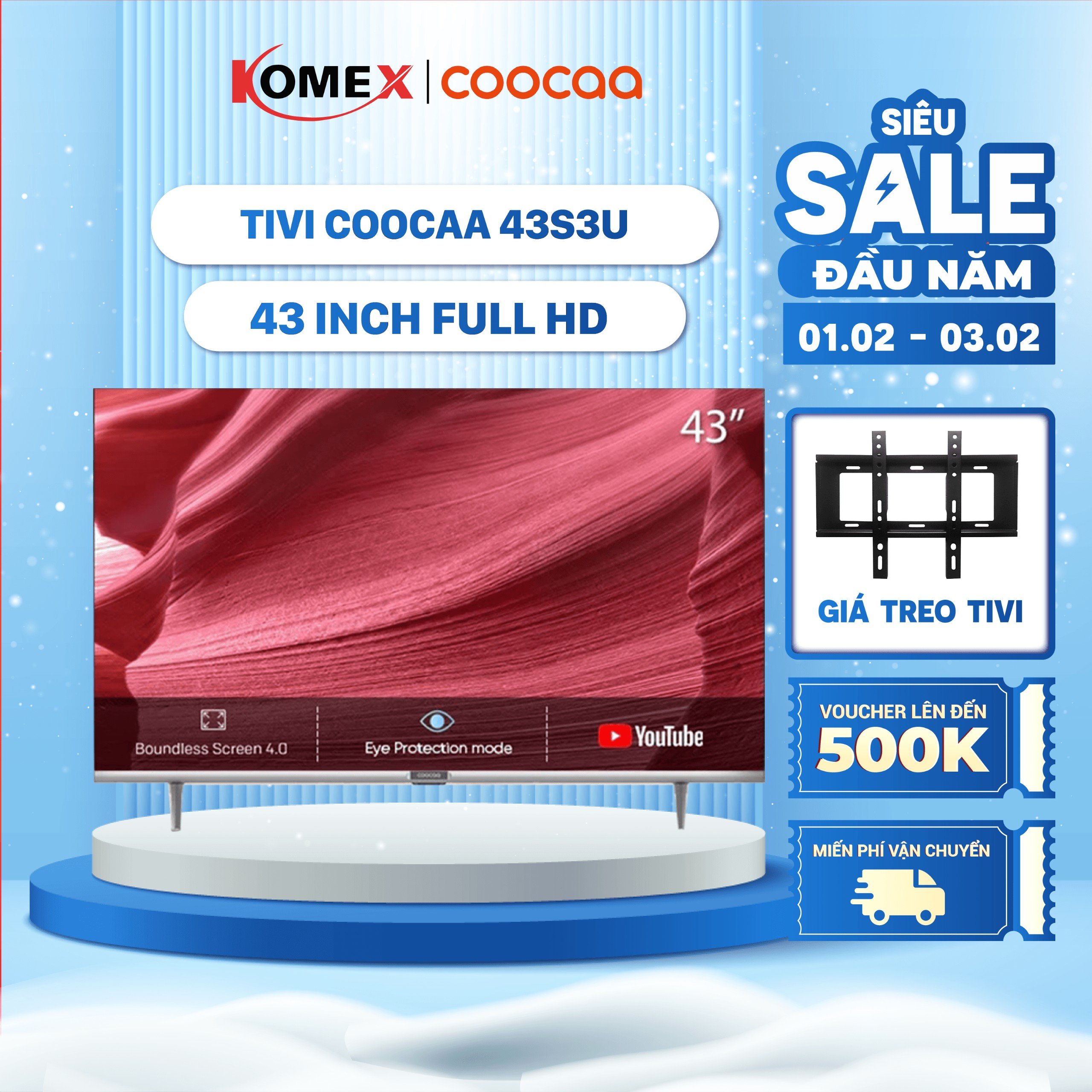 Tivi Coocaa 43 Inch Model 43S3U Smart tivi Full HD kết nối wifi Mỏng nhẹ Siêu chất lượng Đồng kiểm Đổi trả 30 ngày Bảo hành 24 tháng - Komex
