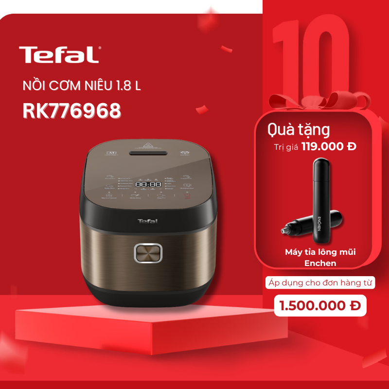 Nồi cơm điện tử Tefal Delirice Plus 1.8L RK776B68- Xám - Hàng Chính Hãng / BH 02 Năm