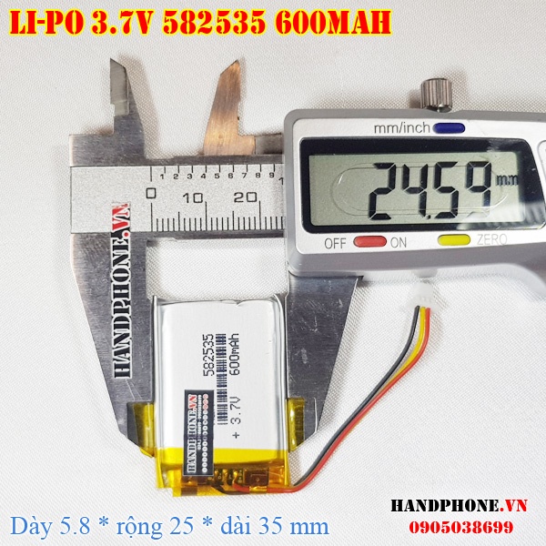 Pin Li-Po 3.7V 600mAh 582535 (Lithium Polymer) 3 dây (3 Pin) cho Camera Hành Trình Giám Sát loa Blue