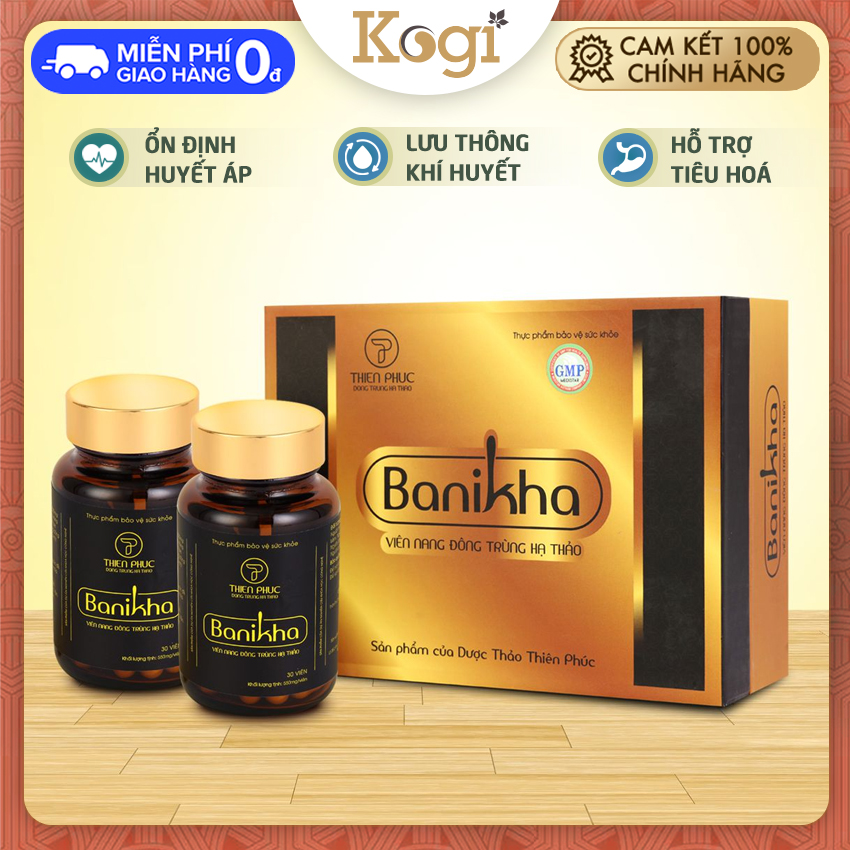 [Chính Hãng]Viên Nang Đông Trùng Hạ Thảo Banikha Thiên Phúc Việt Nam Hộp 2 Lọ X 30 Viên Kogi Ginseng - Bổ Thận Bổ Phổi Tăng Cường Sức Đề Kháng Giảm Lão Hóa Chống Mệt Mỏi