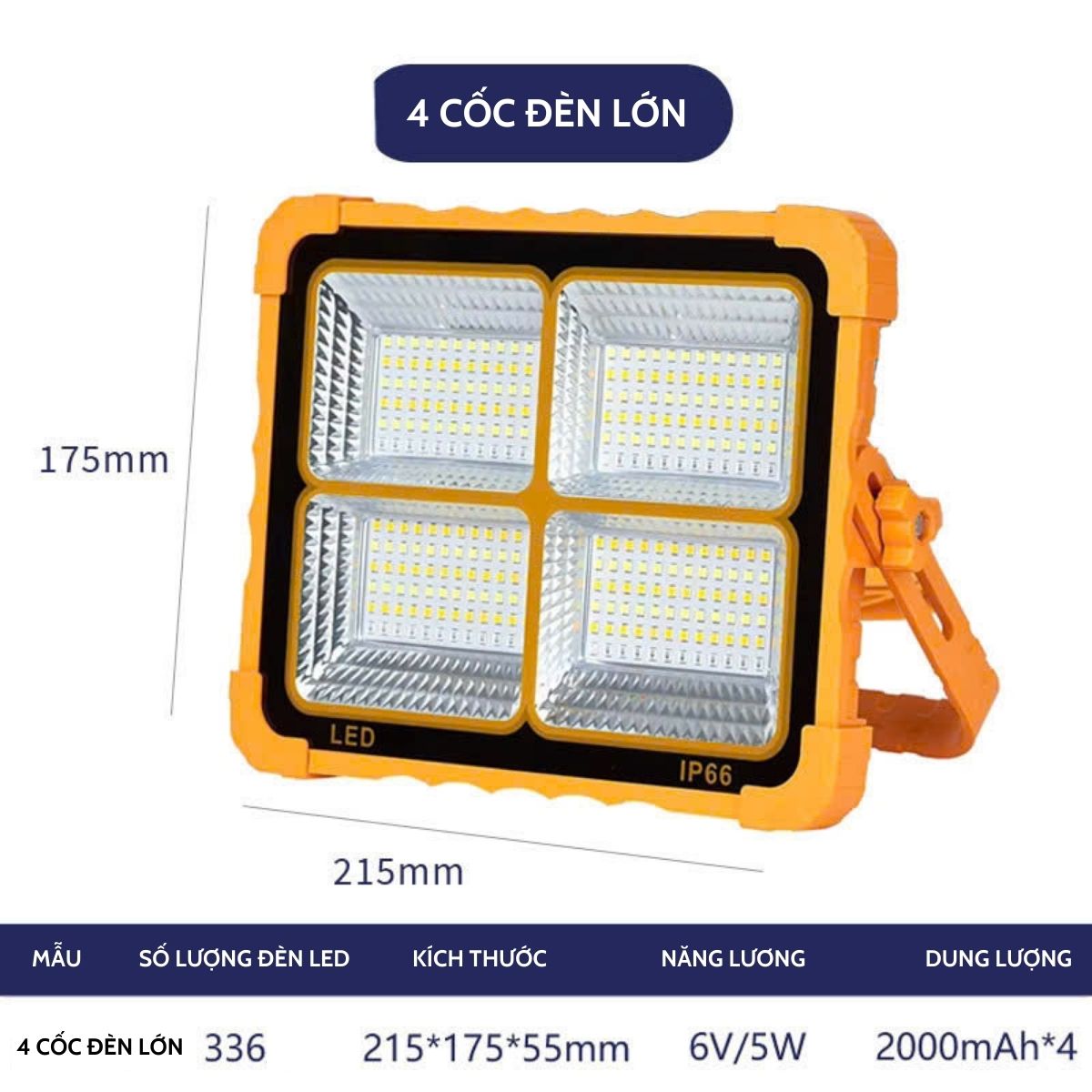 Đèn LED pha năng lượng mặt trời siêu sáng Hàng cao cấp 4 Viên pin Chống nước IP 66 Công suất 300W-800W