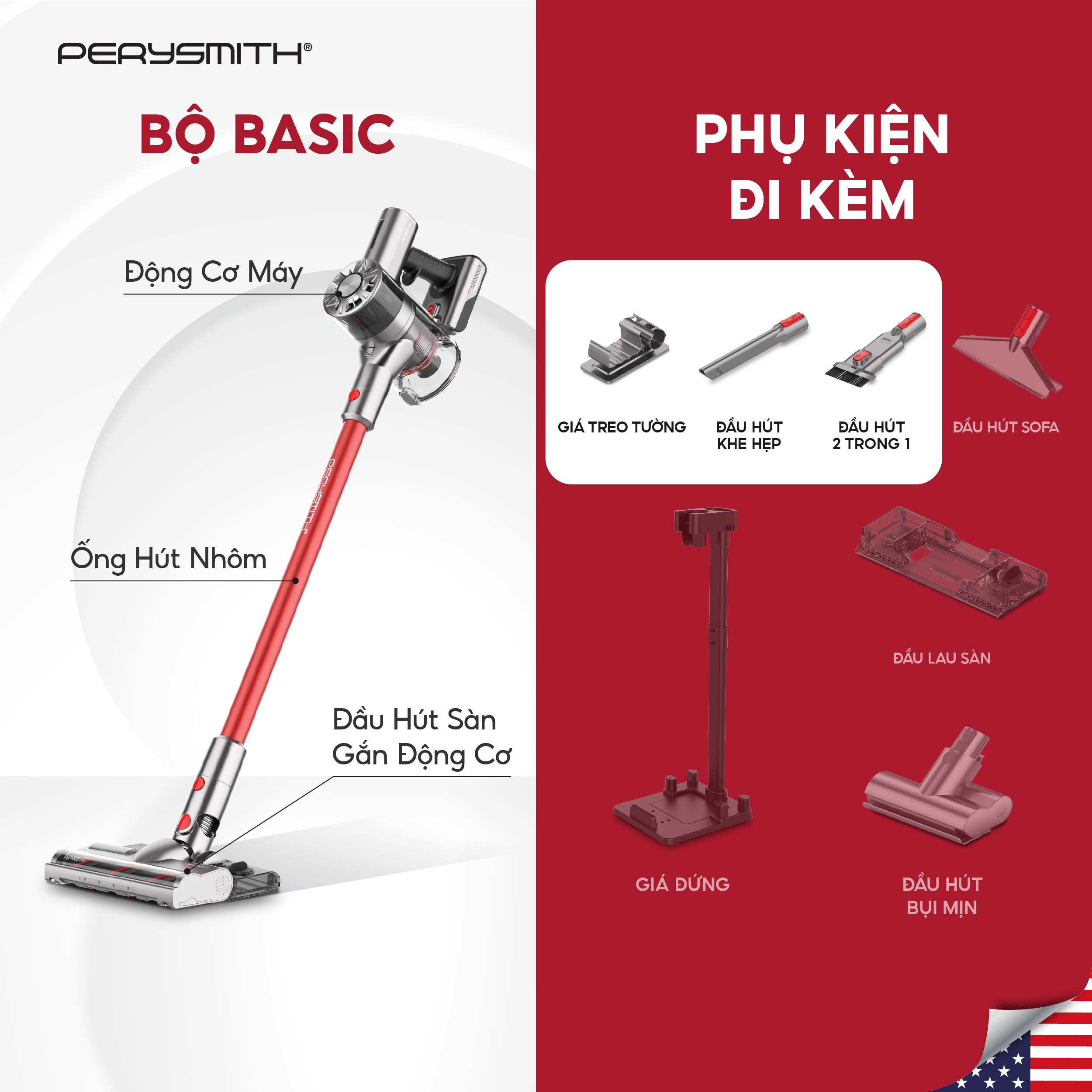 PerySmith K2MAX Máy Hút Bụi Không Dây Cầm Tay Lực Hút Cực Mạnh 19000PA Công Suất 250W