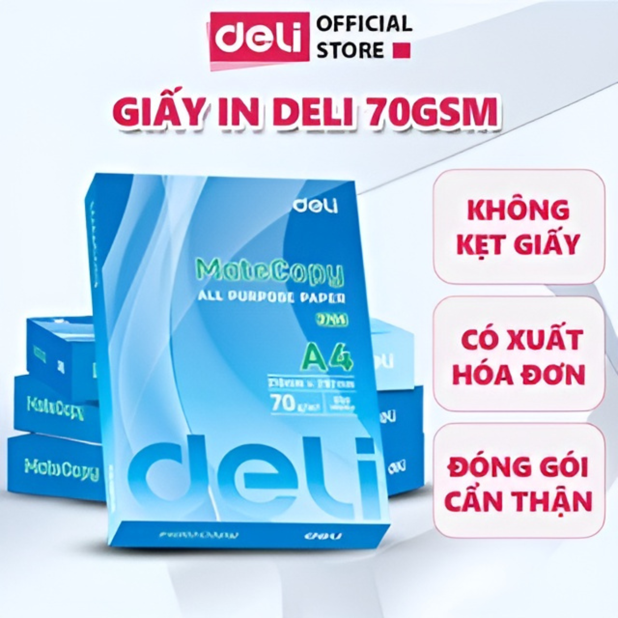 500 Tờ Giấy A4 Deli 70gsm Chống Lóa An Toàn Xanh - Đa Năng Cho In/Copy/Vẽ/Viết