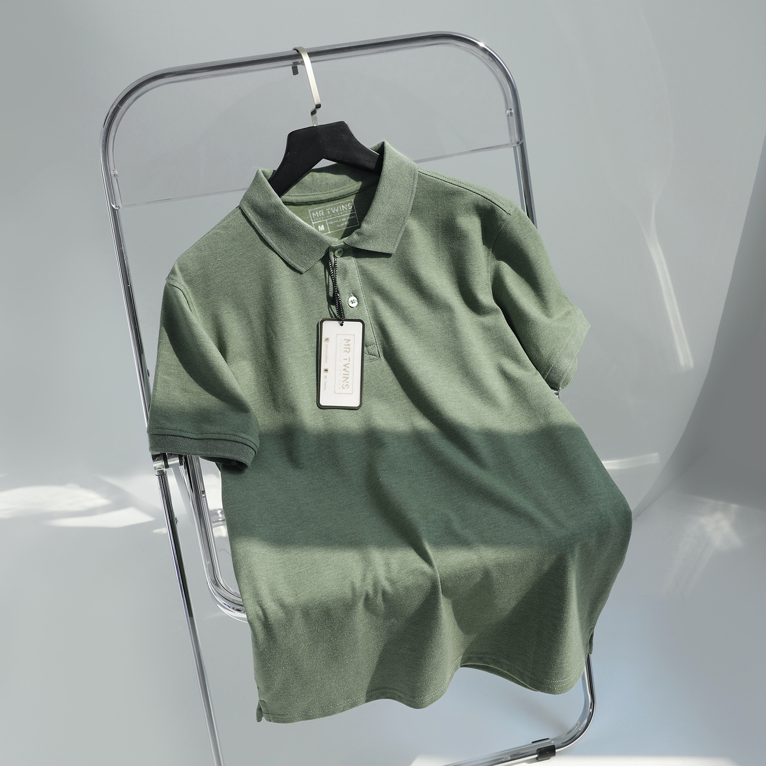 Áo Thun Polo Nam Cổ Bẻ Vải Cotton Cá Sấu Màu Xanh Rêu Thương Hiệu MrTwins