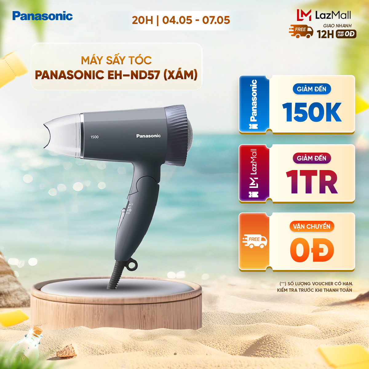 Máy sấy tóc Panasonic EH–ND57 (Hồng/Xám) – Công Suất 1500W - Bảo hành chính hãng 12 tháng