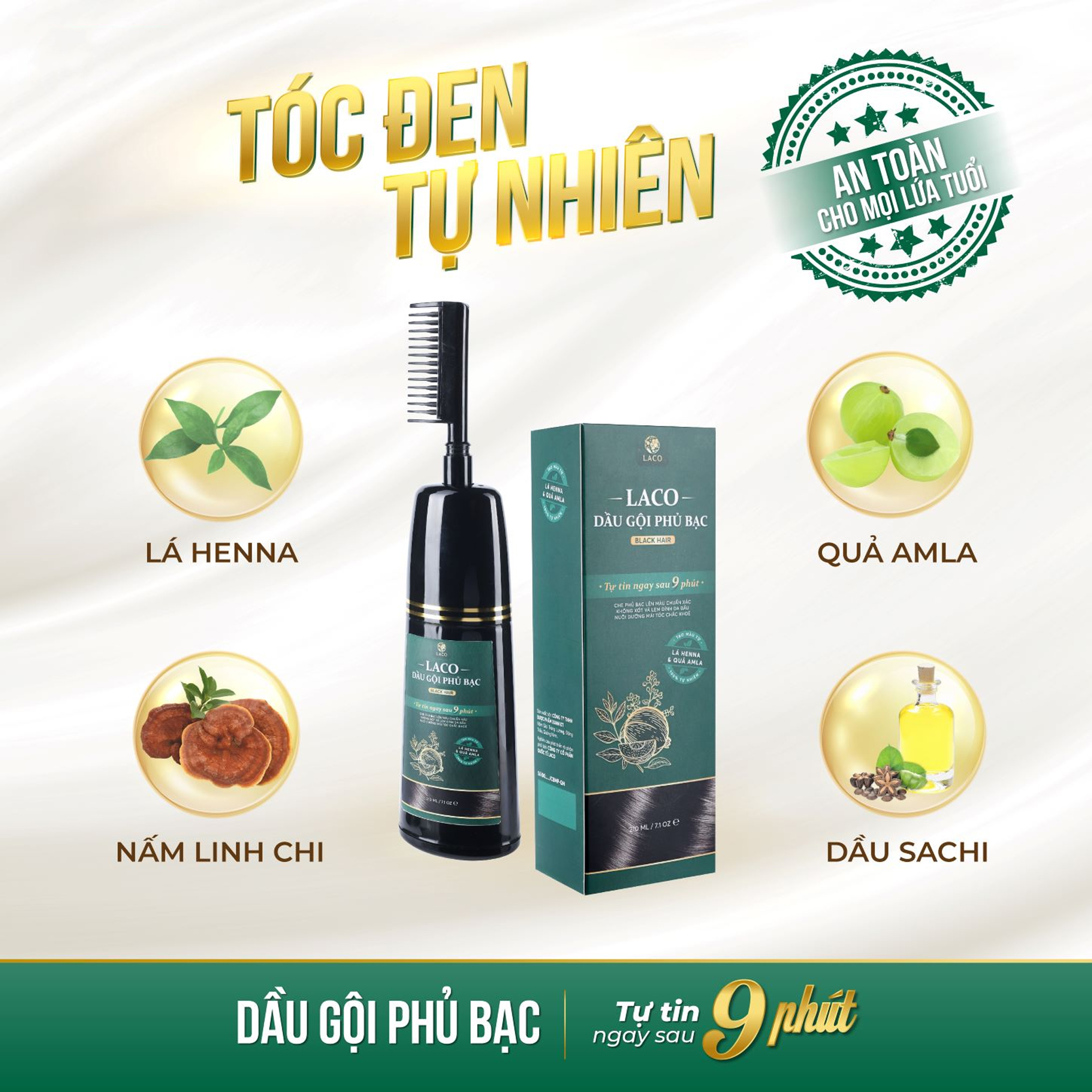 Dầu gội Phủ Bạc Laco đen tự nhiên (có lược)