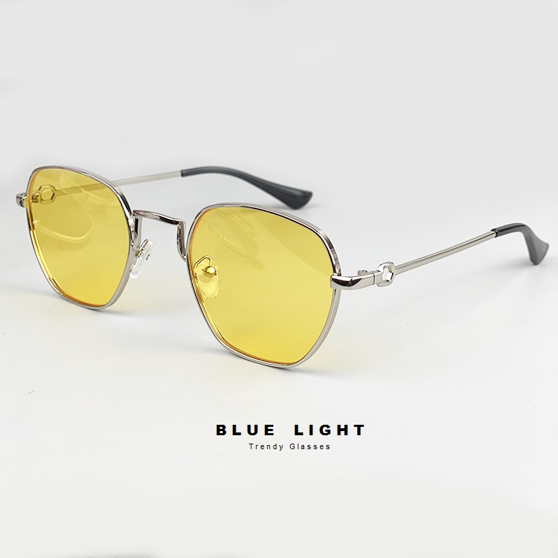Kính Râm Kính Mát Nam Nữ Mắt Màu Vàng Xanh Dương Đen Gọng Kim Loại VIền Dày Cứng Cáp - BLUE LIGHT