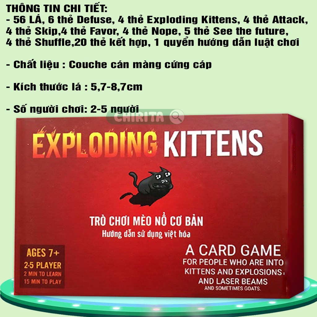 Combo Mèo Nổ - Full 6 Bản Mèo Nổ Tiếng Việt Mở Rộng - Mèo Nổ Việt Hóa Đủ Phiên Bản -Bộ Bài Mèo Nổ gi