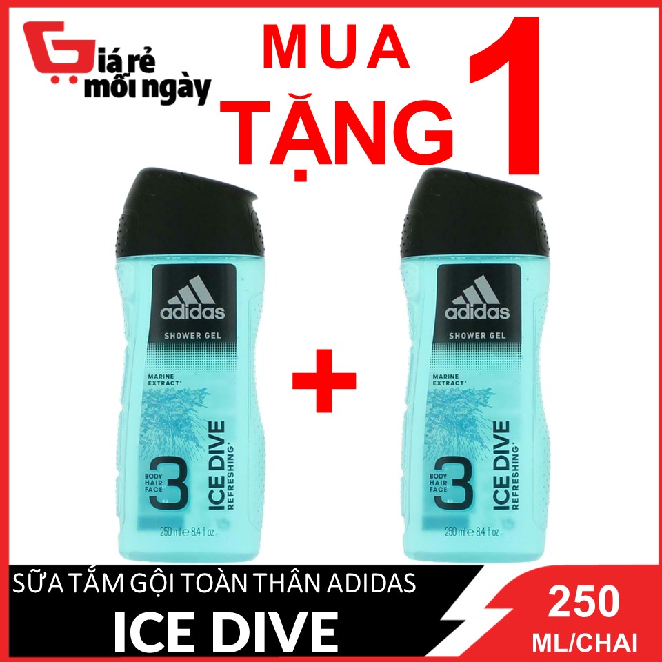 [Hàng Nhập Khẩu Chính Hãng - Mua 1 Tặng 1] Sữa Tắm Gội Toàn Thân Nam Adidas Ice Dive (Xanh Dương) 250Ml