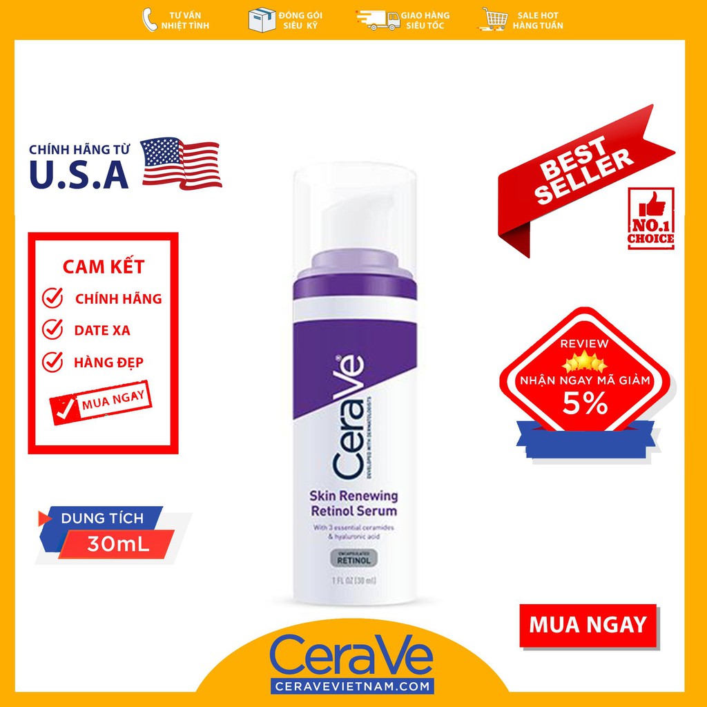 [HCM]CeraVe Skin Renewing Retinol Serum - Tinh chất chống lão hóa (30mL)