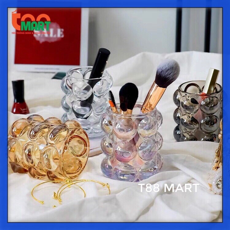 Cốc/Hũ Cắm Cọ Trang Điểm Chất Liệu Thủy Tinh Đặc Khối Dày Dặn Sang Trọng Tinh Tế (3 Màu Trong Suốt Màu Ghi Xám Ánh Vàng) Tạo Điểm Nhấn Cho Góc Trang Điểm Của Bạn