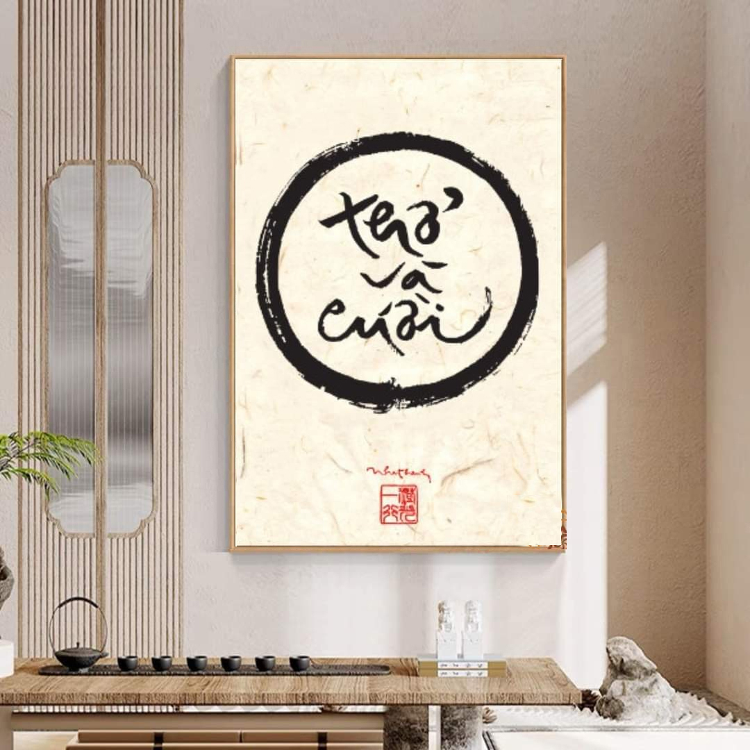 Tranh canvas treo tường thư pháp nhà sư Thích Nhất Hạnh - Thở 50 x 75 cm