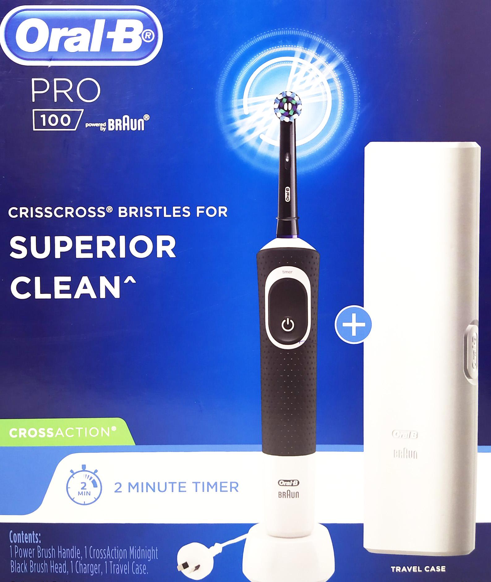 Bàn Chải Điện Oral B Pro 100 Cross Action Power Toothbrush Black - Tay Cầm Chống Nước