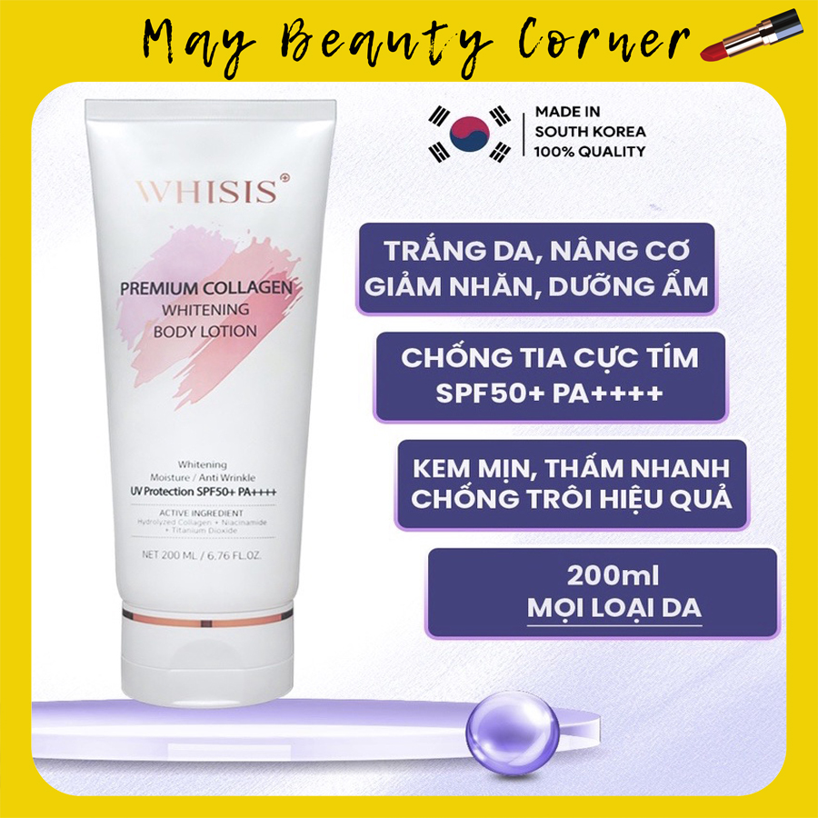 Kem Dưỡng Thể WHISIS Premium Collagen whitening body lotion 200ml | Kem body dưỡng trắng da chống nắ