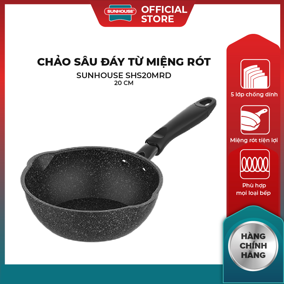 Chảo sâu đáy từ miệng rót SUNHOUSE SHS20MRD - Đường Kính 20cm - Dùng được với bếp từ - Hàng Chính