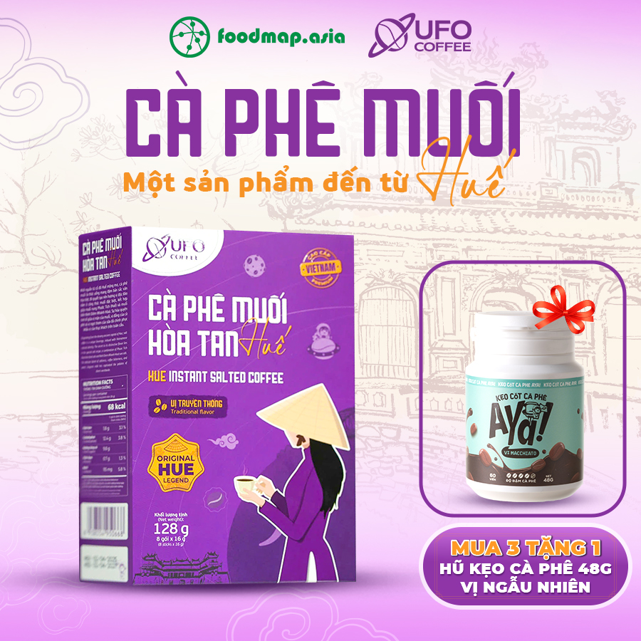 [TẶNG 1 HŨ KẸO LỚN KHI MUA COMBO 3 HỘP] Cà Phê Muối Hoà Tan Huế - UFO Coffee - Gói 16g