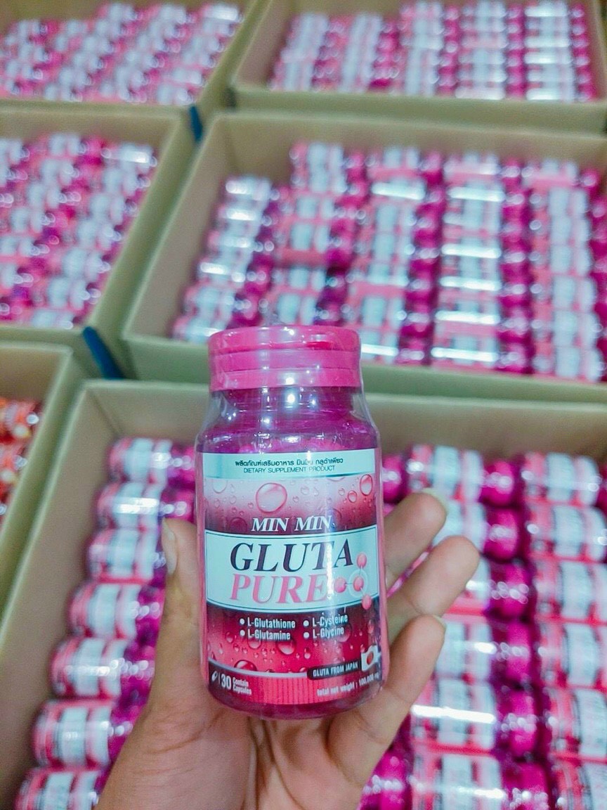 Viên Uống Trắng Da Gluta Pure Min Min Hộp 30V Chính Hãng Thái Lan Trắng Sáng Căng Mịn Da Chống Lão Hóa