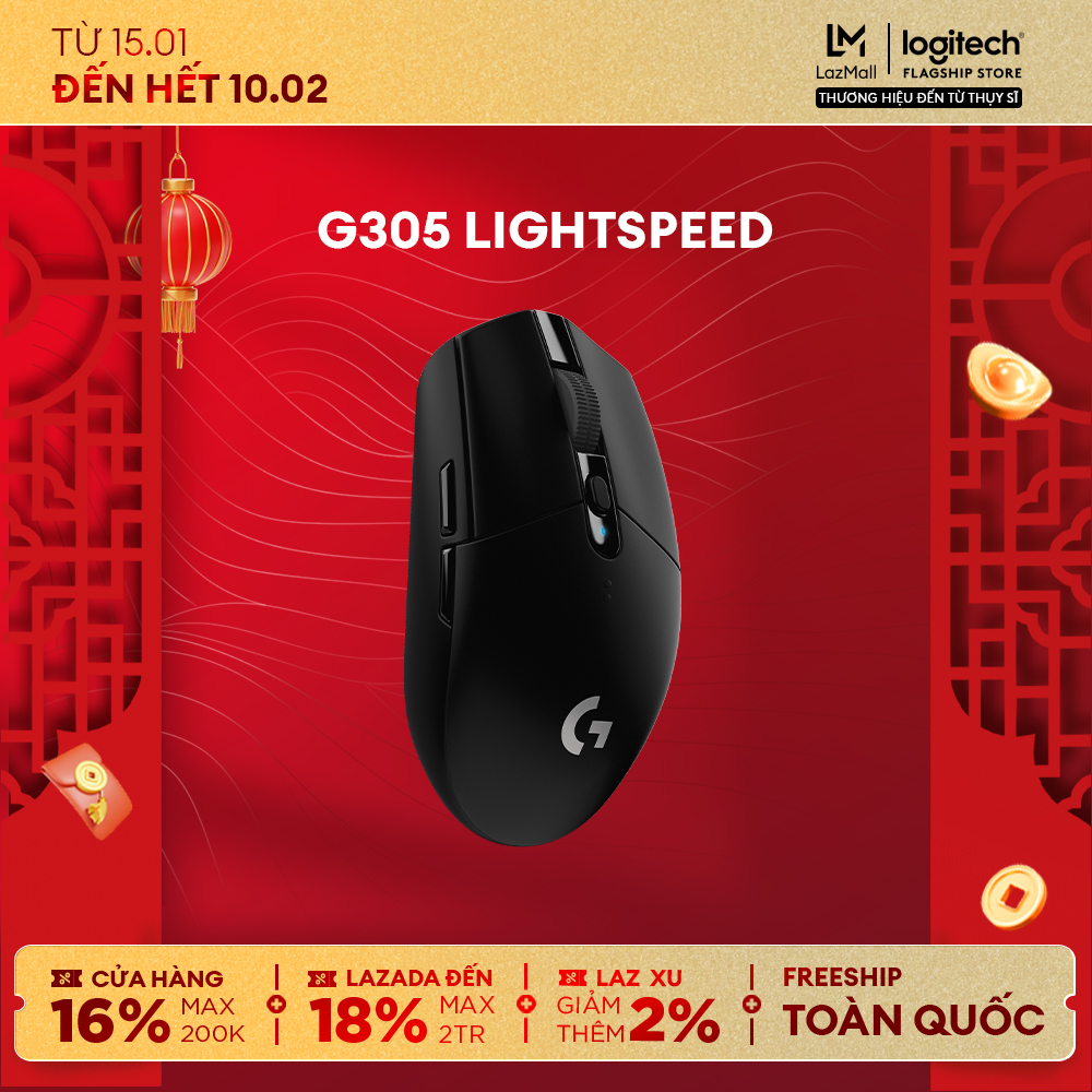 Chuột game không dây Logitech G G305 LIGHTSPEED - Hero 12K DPI Nhẹ 99g 6 nút lập trình Pin 250h