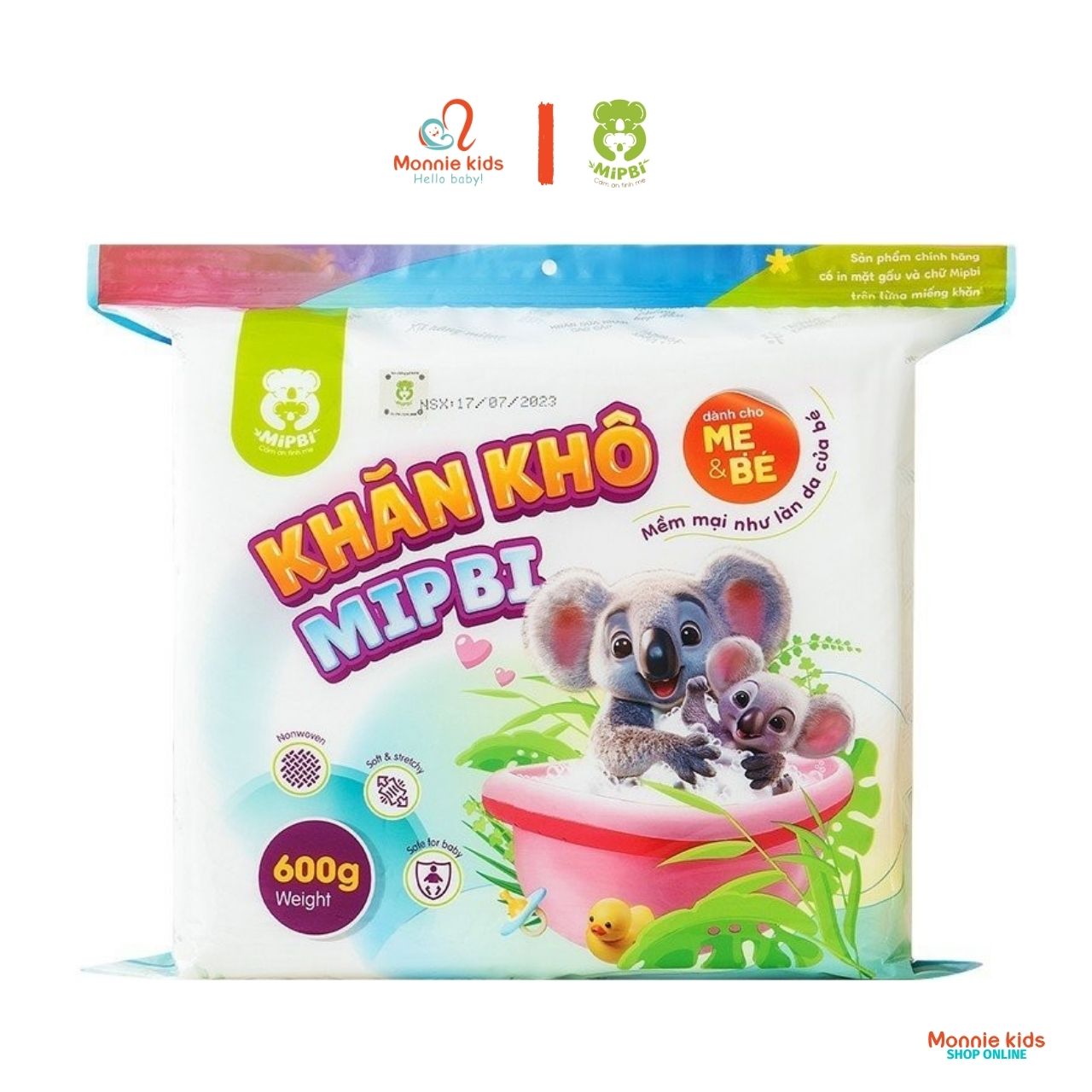 Khăn giấy khô đa năng Mipbi cho bé 600g khăn vải khô sợi bông tự nhiên khăn khô vệ sinh cho trẻ sơ sinh