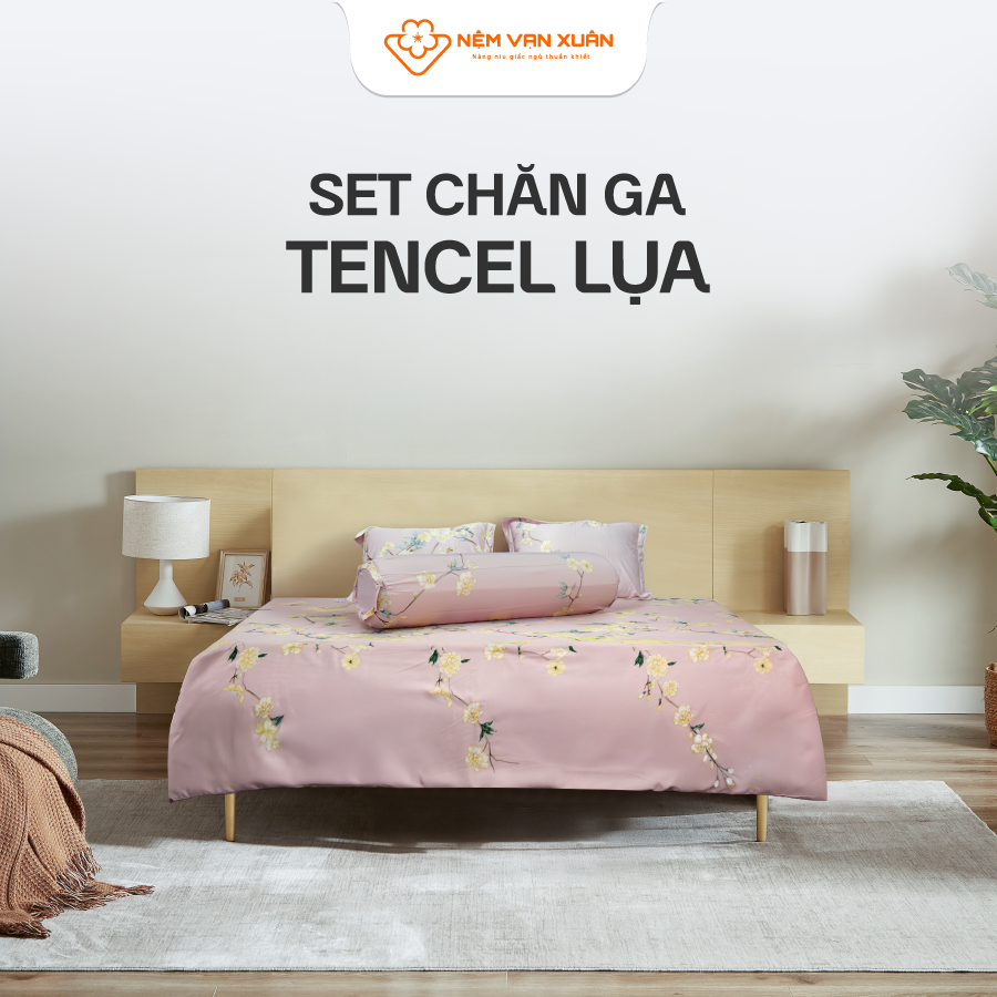 [MẪU NGẪU NHIÊN] Bộ Chăn Ga Gối Tencel Lụa Cao Cấp Nệm Vạn Xuân Bền Màu Sang Trọng Quà Tặng Nệm Cao 
