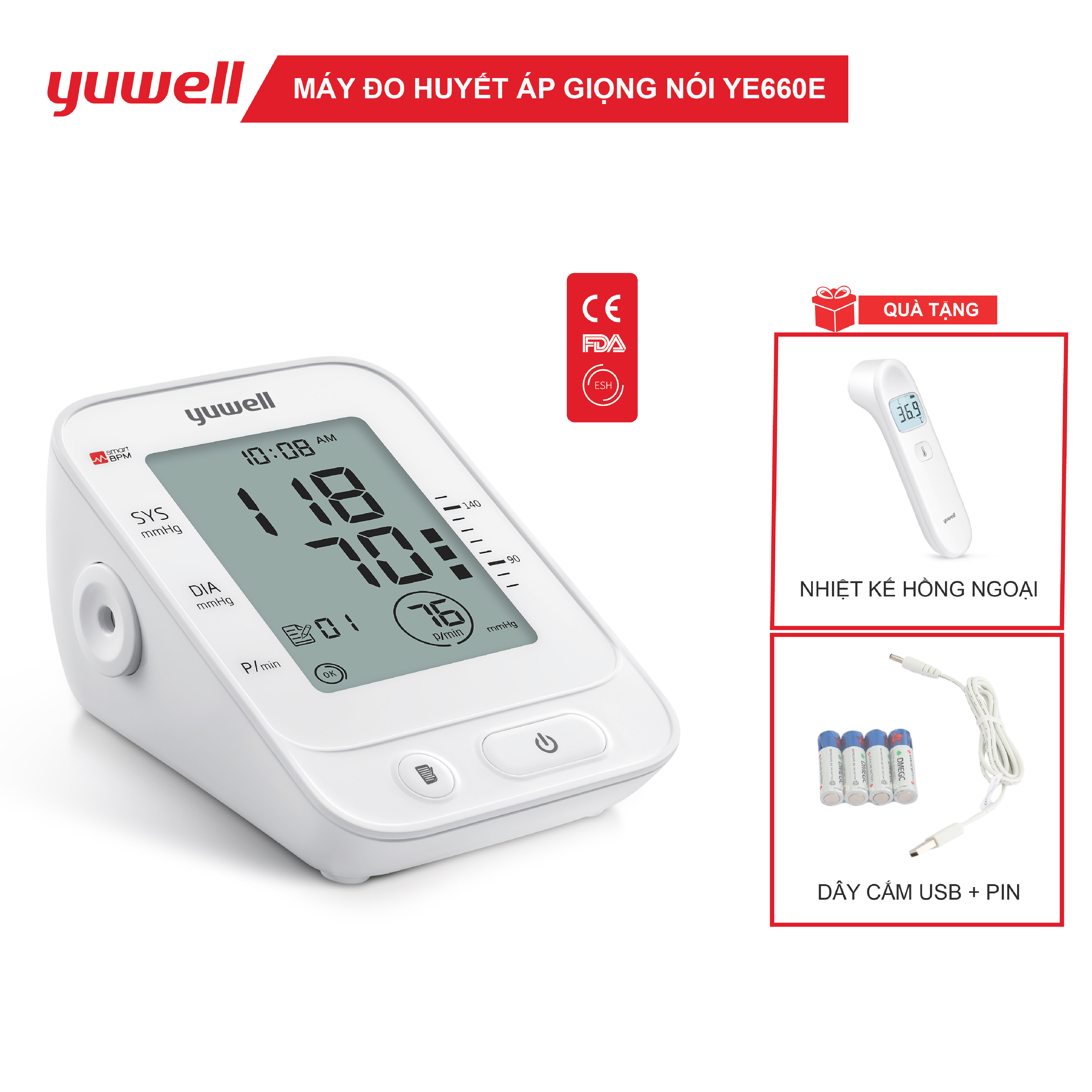 Máy Đo Huyết Áp Yuwell YE660E - Bắp Tay, Có Giọng Nói Tiếng Việt