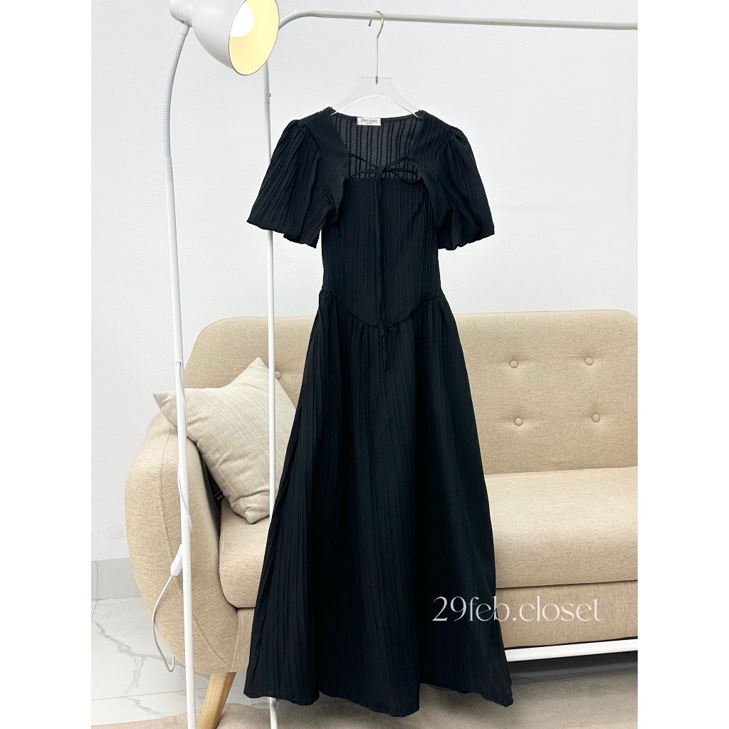 Set váy đũi gân 2 dây dáng ôm lưng chun co dãn kèm áo croptop tay phồng tiểu thơ siêu xinh freesize