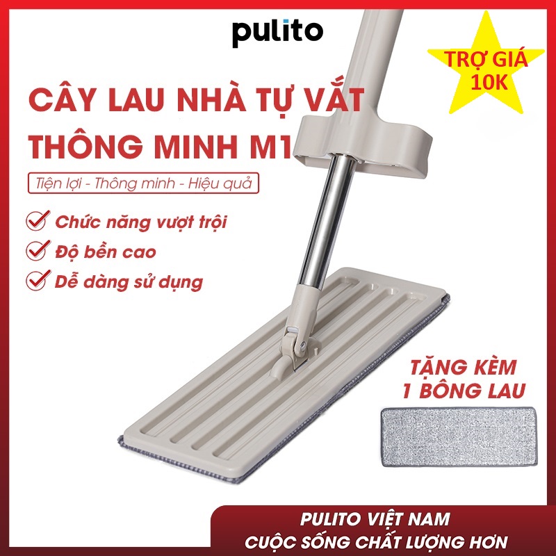 {2 chổi+ 4 bông lau} Chổi lau nhà tự vắt thông minh PULITO. 01 Cây lau nhà phun sương thông minh Aur