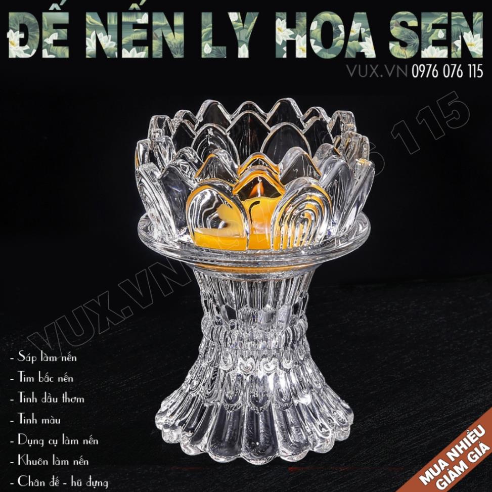 Đế Nến Ly Thủy Tinh Liên Hoa - Cốc Đựng Nến Hoa Sen Dâng Phật Cúng Dường Trang Trí Decor Đồ Thờ.