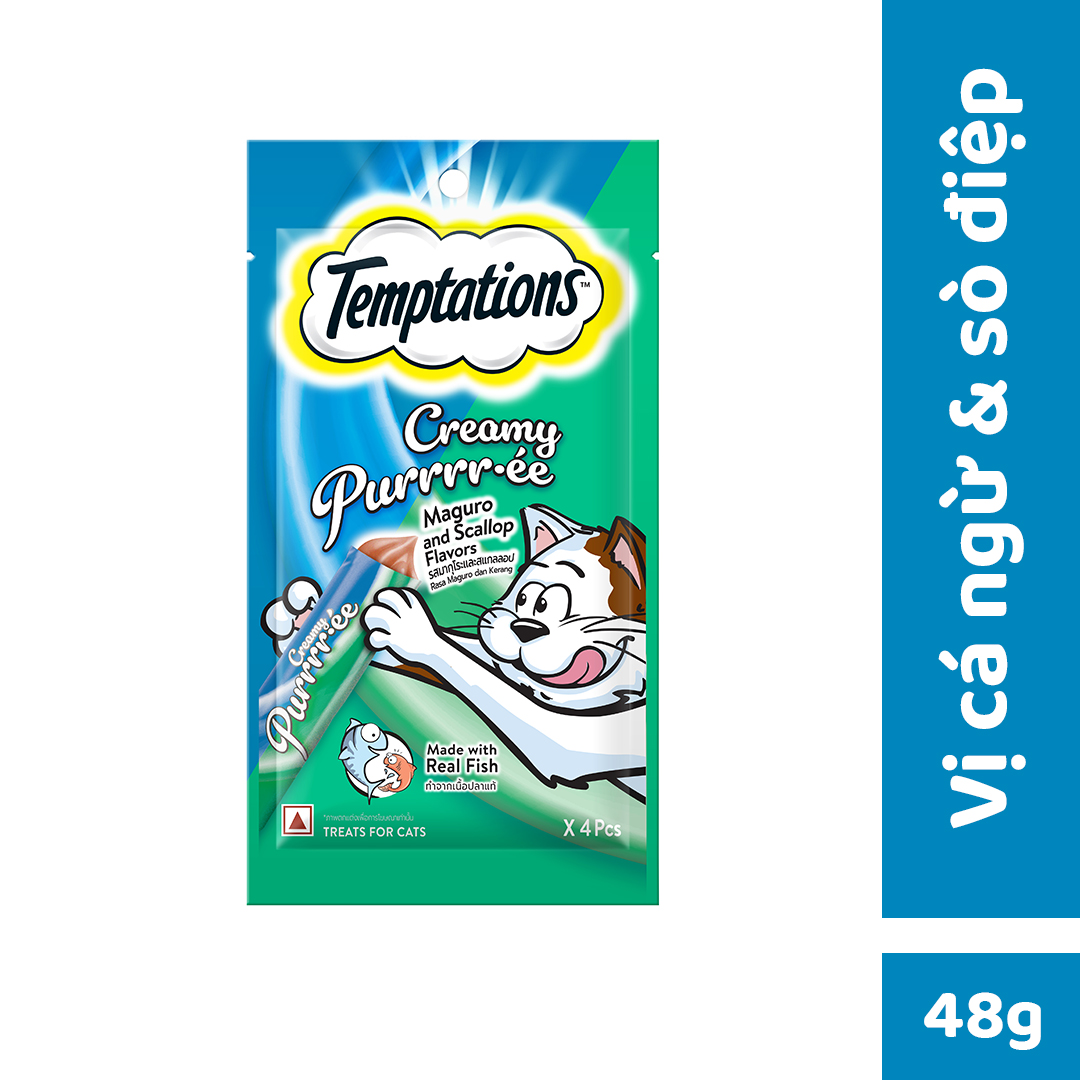 TEMPTATIONS Creamy Purrrr-ée - Súp thưởng cho mèo lớn vị cá ngừ & sò điệp túi 48g