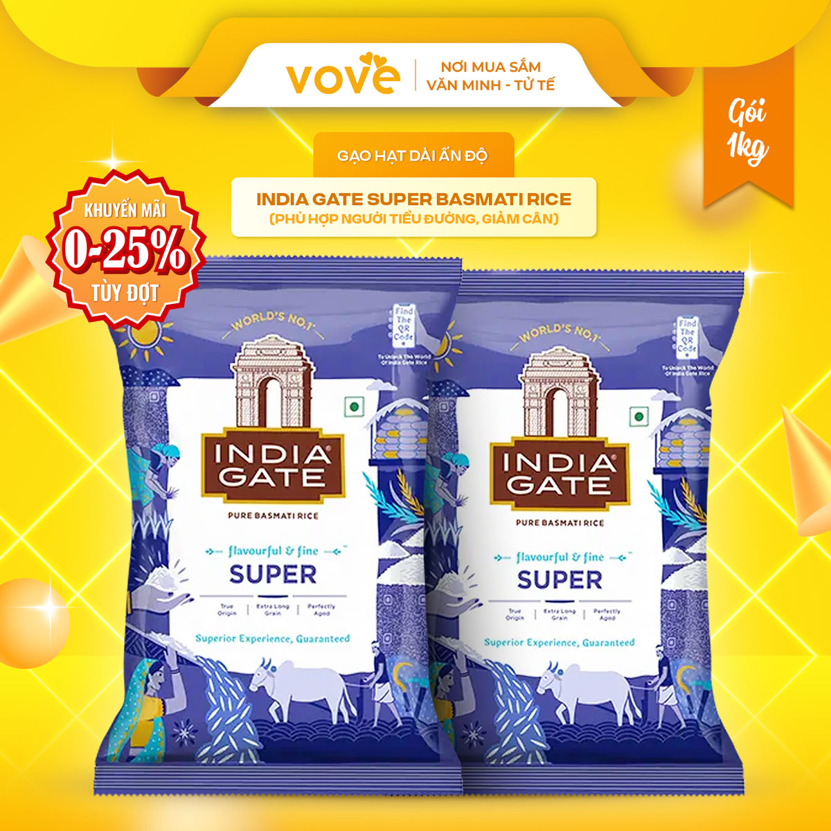 Gạo Ấn Độ Basmati India Gate 12kg cho người tiểu đường