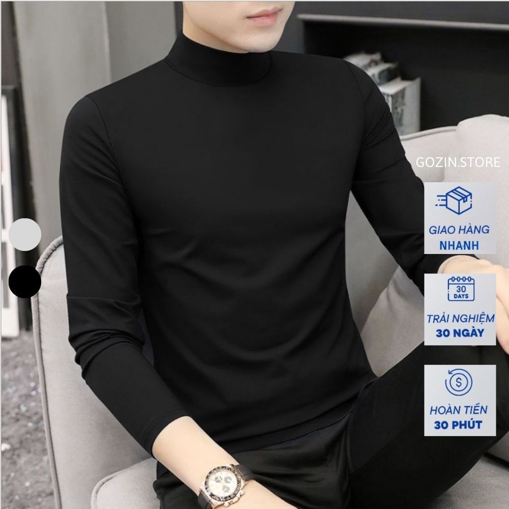 Áo thun giữ nhiệt nam GOZIN.STORE dài tay cổ cao 5 phân áo giữ nhiệt nam giữ ấm dày dặn cao cấp