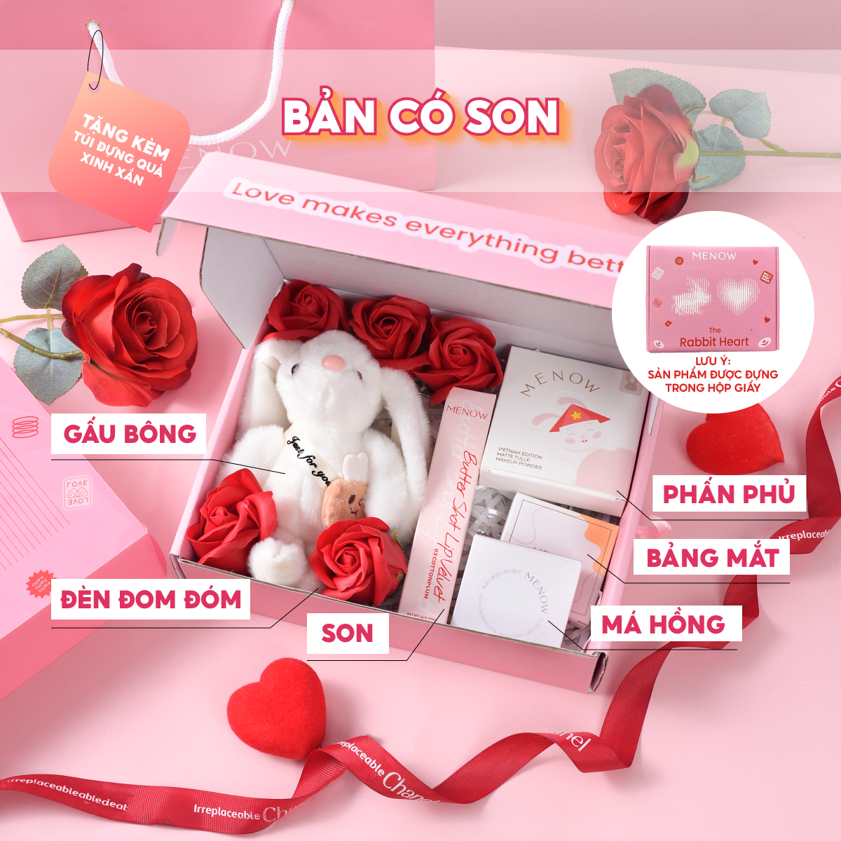 Bộ quà tặng Valentine 14/2 dành cho nữ kèm túi và thiệp Menow The Rabbit Heart [Tặng Túi giấy+Thiệp 