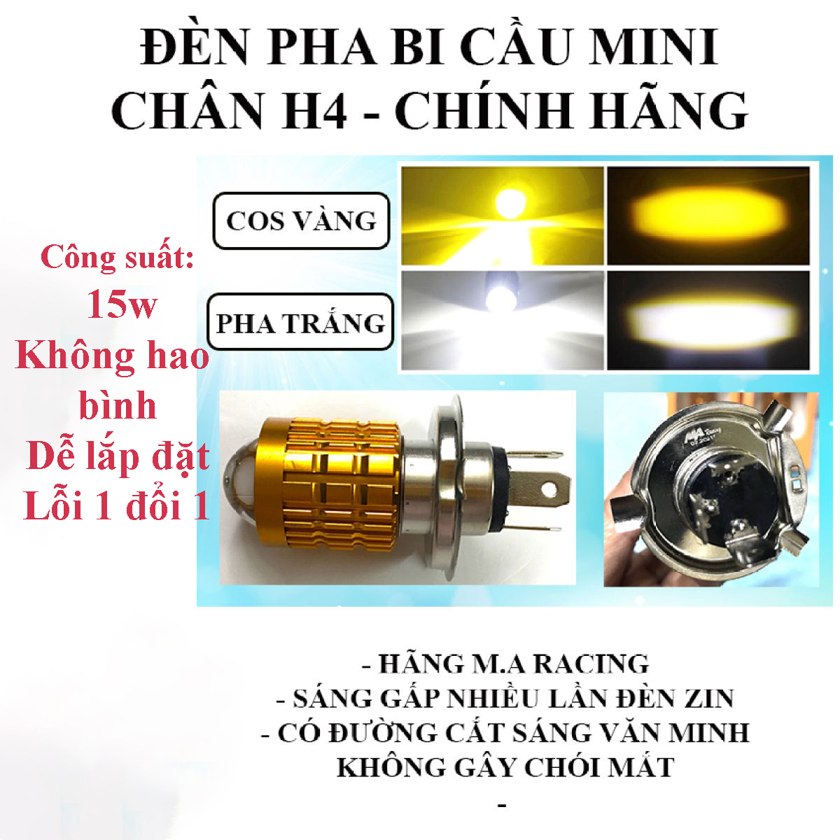 [SALE 50%] Đèn pha bi cầu H4 7màu đèn pha cho xe máy siêu sáng siêu đẹp ánh sáng 7 màu - BẢO HÀNH 3 THÁNG