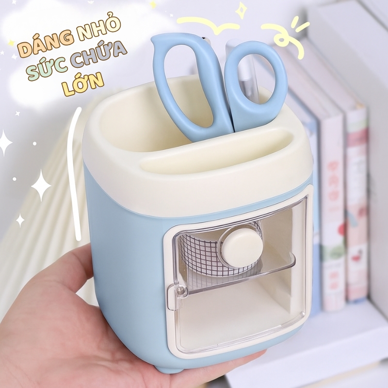 Hộp Cắm Bút Xoay 360 Độ Gọn Nhẹ - Lọ Đựng Mỹ Phẩm mini Kệ Để Bàn Học Bàn Trang Điểm Xinh Xắn