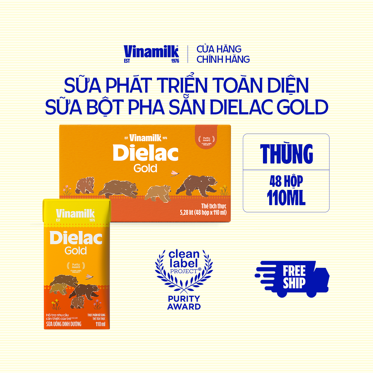 Thùng 48 hộp sữa bột pha sẵn Vinamilk Dielac Alpha Gold 110ml - Sữa nước hỗ trợ phát triển trí não c