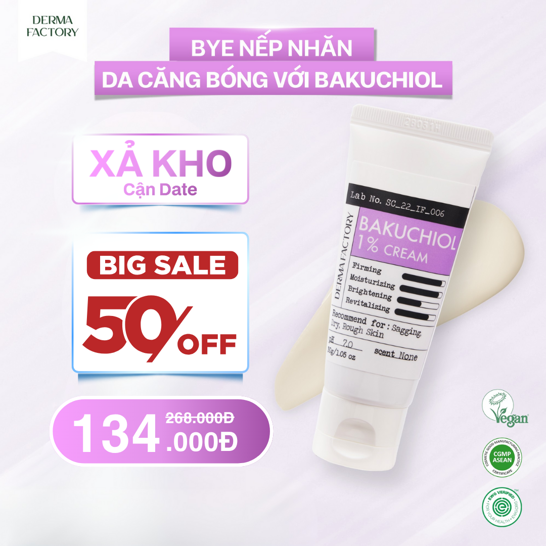 Kem dưỡng săn chắc căng bóng chống lão hóa da Derma Factory Bakuchiol 1% Cream