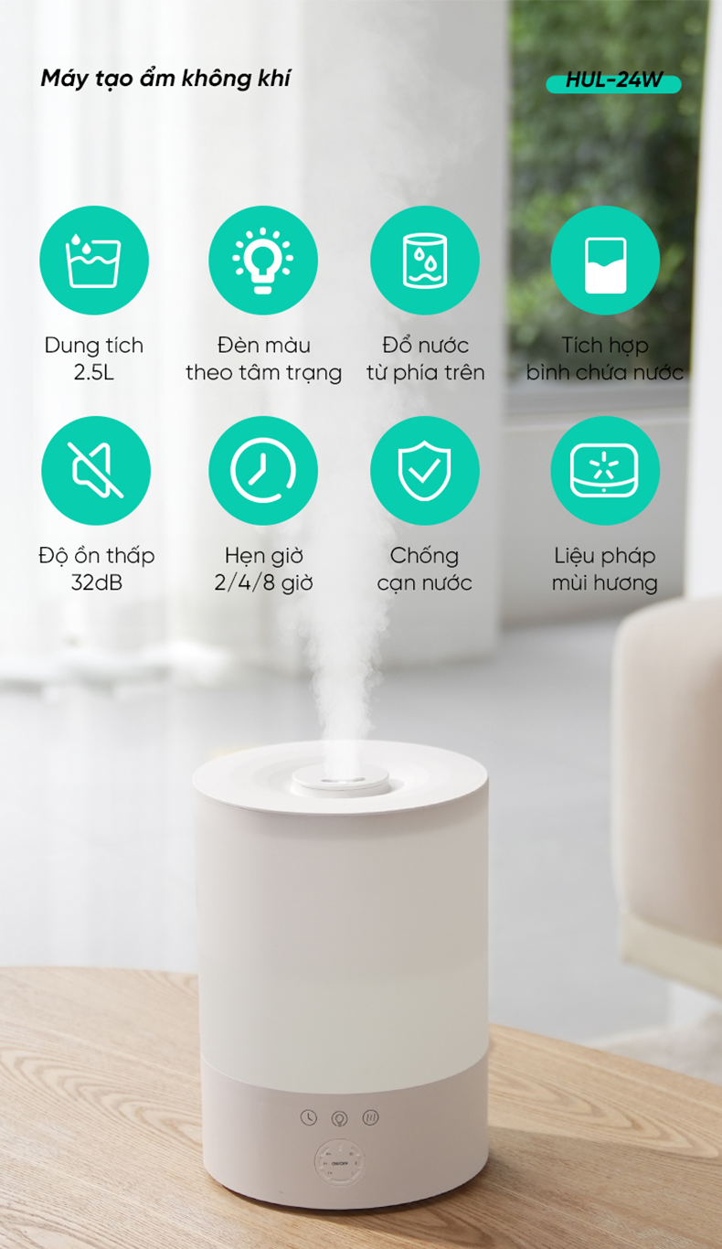 [Quà tặng không bán] Máy tạo độ ẩm phun sương Lumias HUL-24W - Dung tích 2.5 lít 3 chế độ phun sương