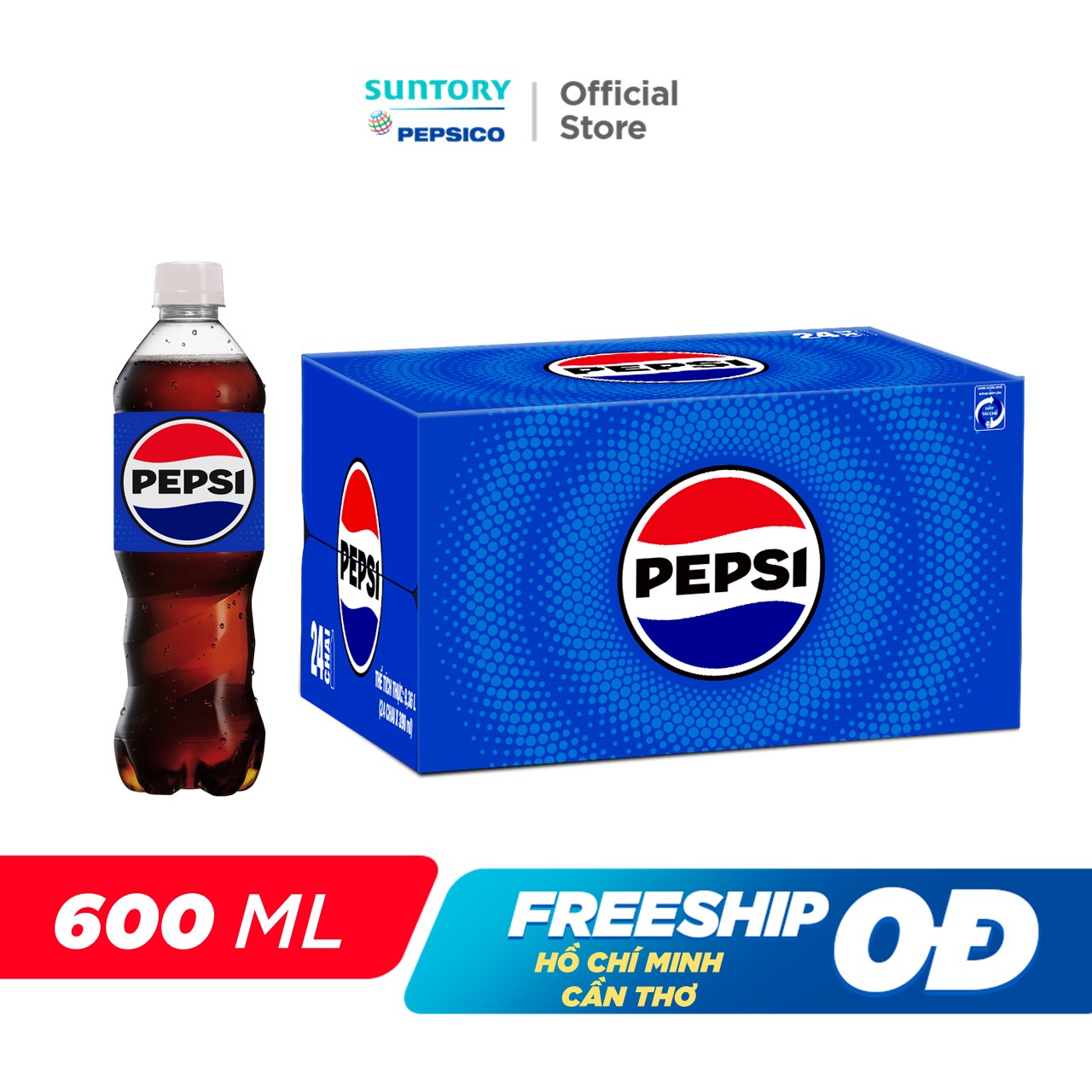 Thùng 24 Chai Nước Ngọt Có Gaz Pepsi (600ml/chai)