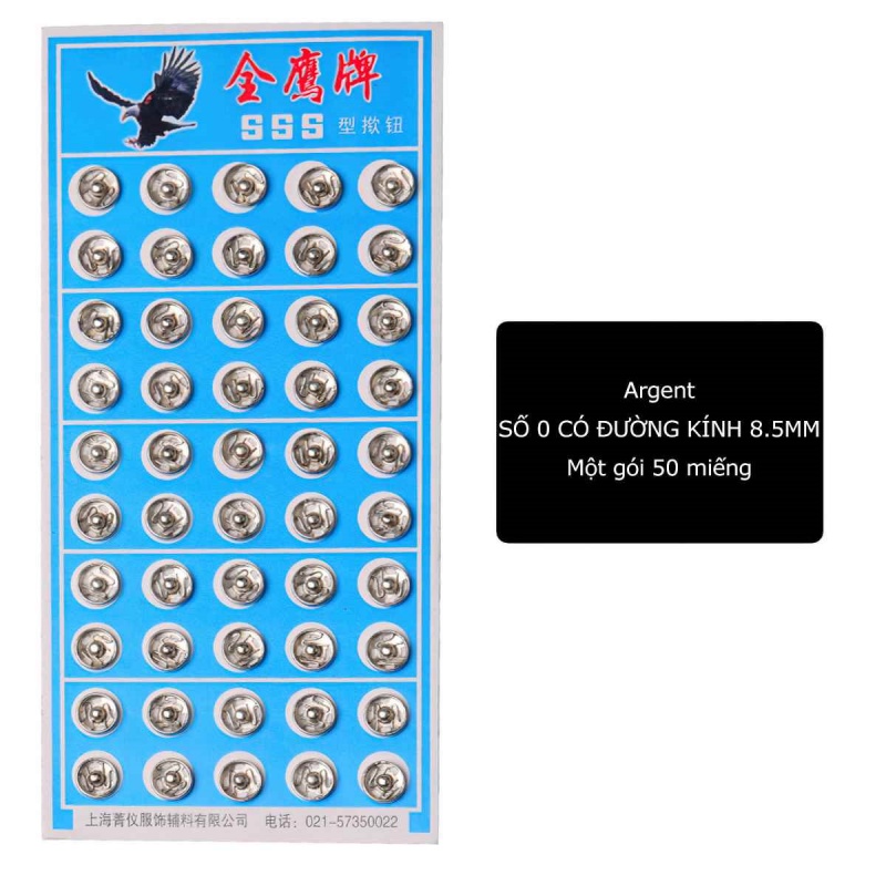 Cúc bấm mini vỉ 50 cúc Khuy cúc bấm 8.5 101216 21mm kim loại nhiều cỡ -HAUSE
