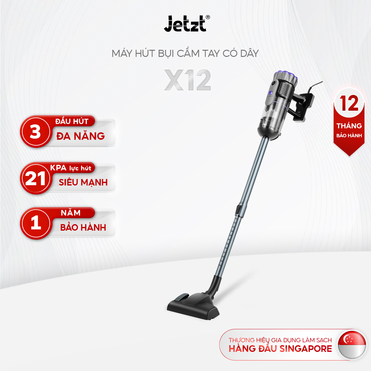 Máy hút bụi cầm tay đa năng JETZT X12, lực hút 21000PA, dung tích hộp chứa bụi 0.8L